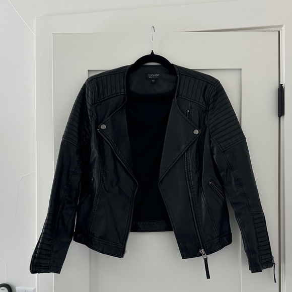 Topshop Quilted Black Leather Jacket - Picture 1 of 3